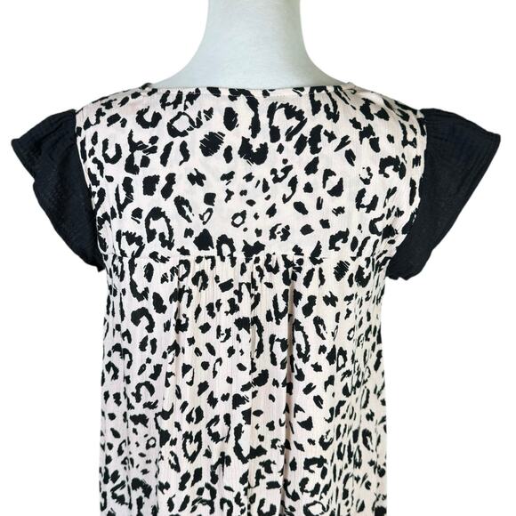 Savanna Jane Cheetah Print Flower Embroidered Mini Bohemian Tunic Shift Dress - Picture 6 of 12